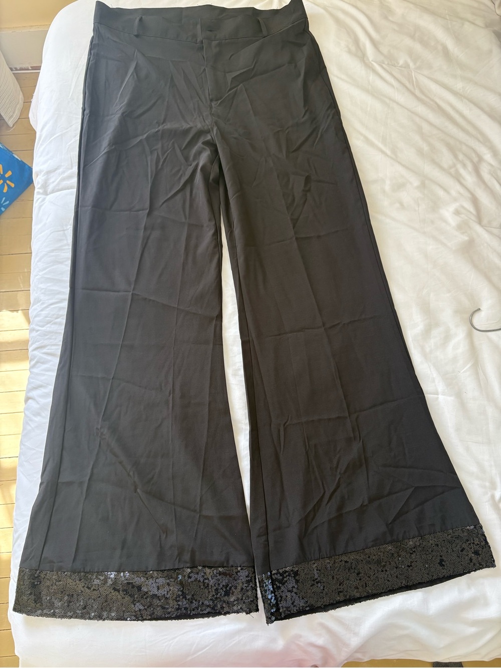 New Without Tags Black Wide-Leg Trendy Dress Pants with Sequin Trim Size XXL